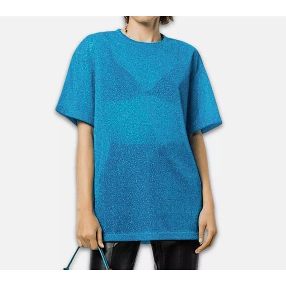 Cynthia Rowley Glitter Tee Women's L Metallic Blue Sheer Lightweight $145 NWT - Picture 2 of 8